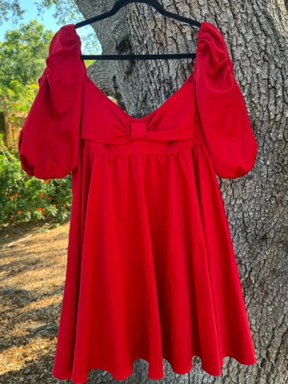kate spade Beau Red Puff-Sleeve Bow Satin Babydoll Dress..Size 12